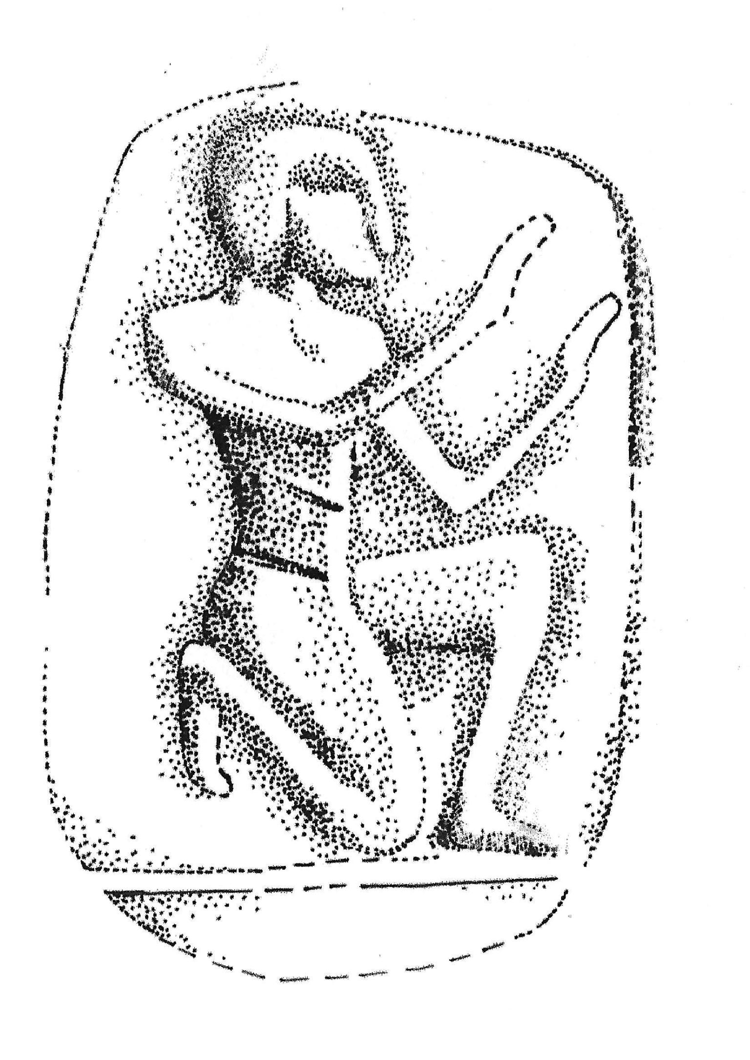 Drawing of kneeling figure with hands raised to shoulder height.