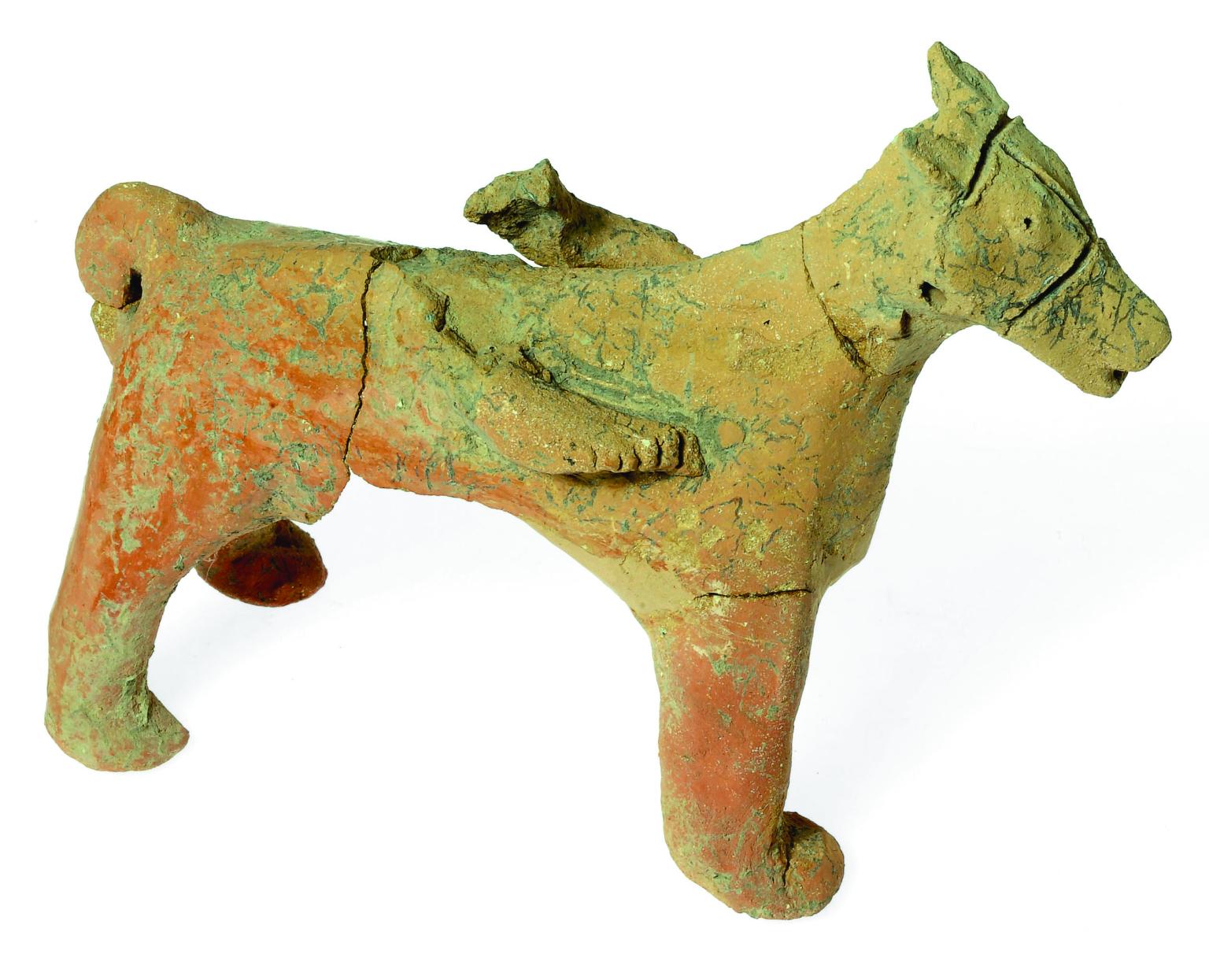 Terra-cotta figurine of horse.