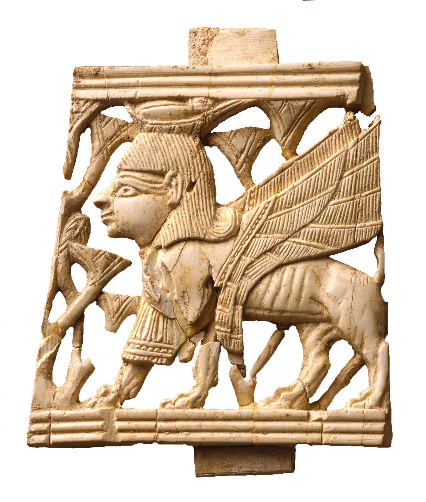 Ivory-openwork Panel with a Sphinx Striding through Lotus Flowers ...