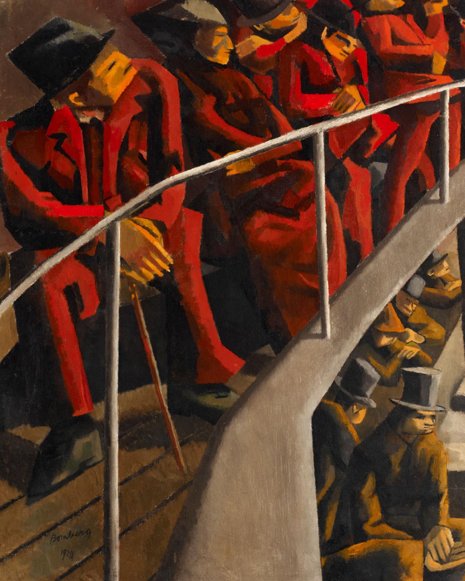 Painting of theater audience seated in balcony.