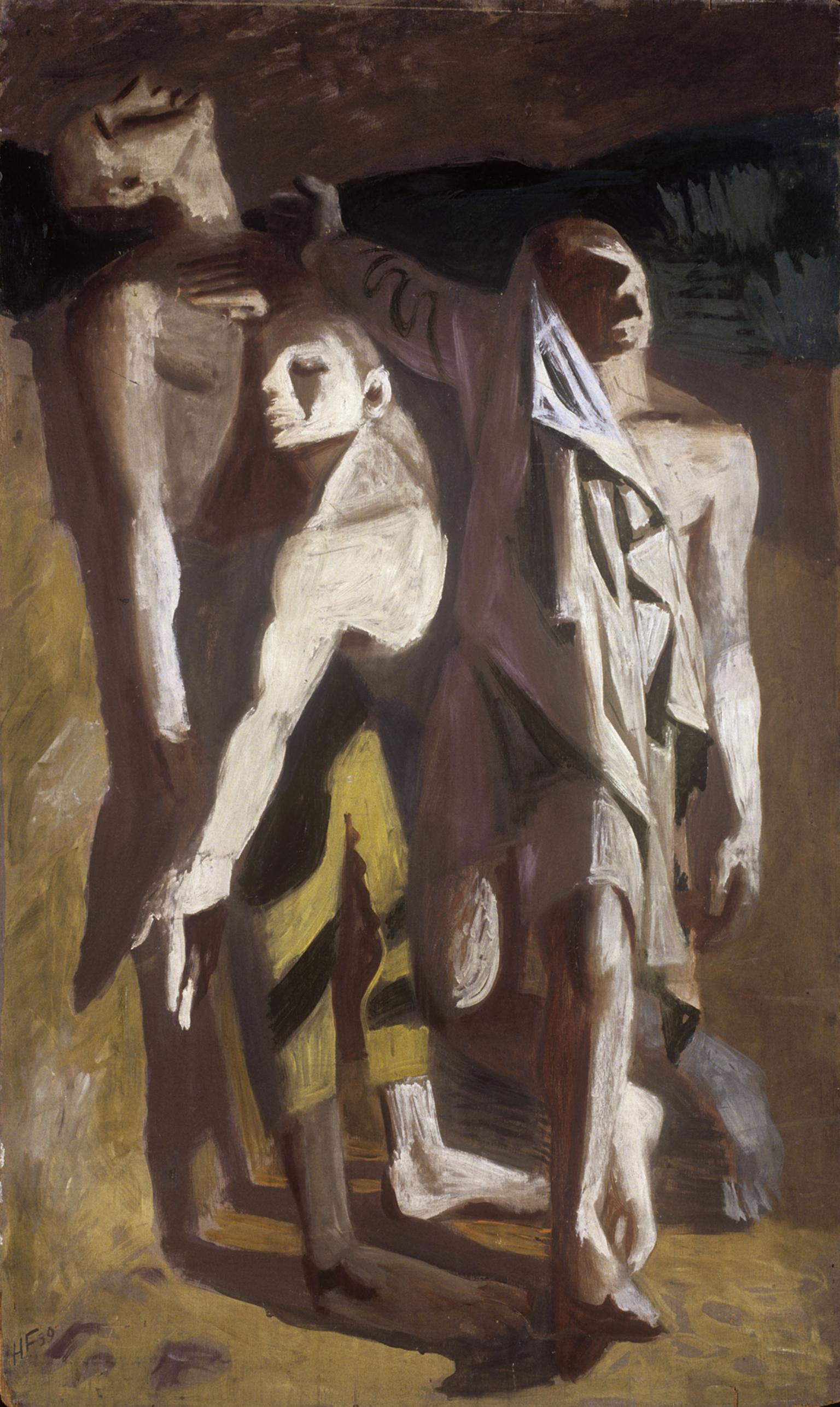 Painting of three figures draped with togas. 