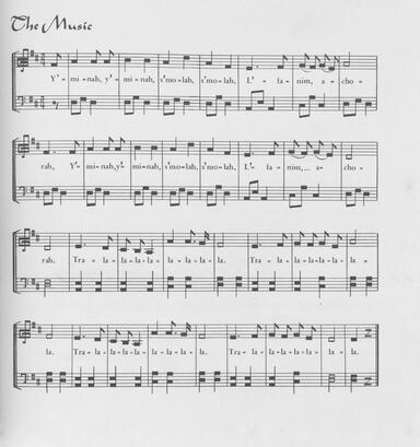 Sheet music with transliterated Hebrew lyrics and Hebrew and English text at bottom. 