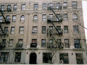 Outside of an apartment building in the Bronx, New York.