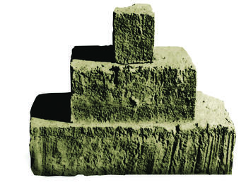 Computer reconstruction of stone crenellations with three stacked stone blocks.