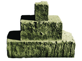 Computer reconstruction of stone crenellations with three stacked stone blocks.