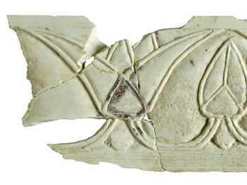Ivory-inlay Piece with Lotus Chain Ivory carving of a horizontal series of lotus flowers with alternating open and closed buds.
