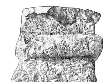 Drawing of limestone altar with image of hand on it.
