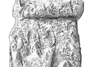 Drawing of limestone altar with image of hand on it.