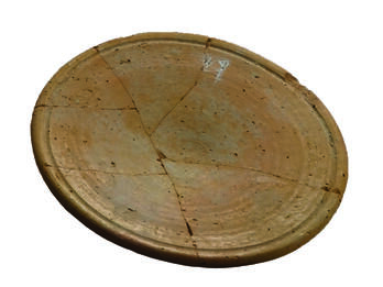 Inscribed Offering Bowl Shallow bowl with concentric circles and two-letter Hebrew inscription.