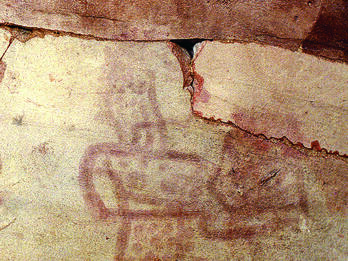 Drawing of seated figure playing four-stringed lyre.