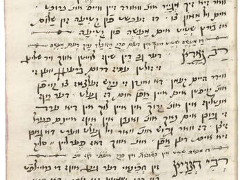 Mayse-bukh (Book of Stories) Single manuscript page with Yiddish text.