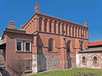 Old Synagogue, Krakow Exterior photograph of brick building of high niches.