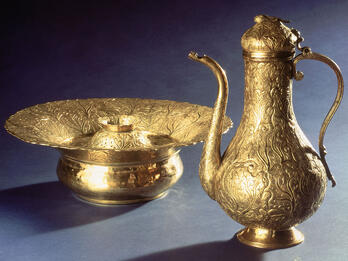 Ewer and Basin Gold ewer and basin.