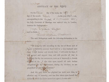 Ketubah Abstract Printed page of English text with several signatures throughout.