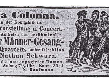 Page with German text and drawing of four men in a row.