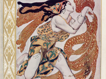 Narcisse Page with French title and drawing of woman dancing with ribbon.