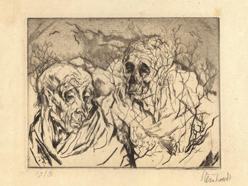 Drawing of two skeletal faces.