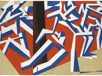 Painting of angular geometric shapes.