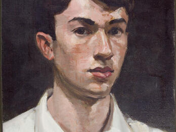 Portrait of a Boy in a White Shirt (Self-Portrait) Drawing of young boy in collared shirt and tie.