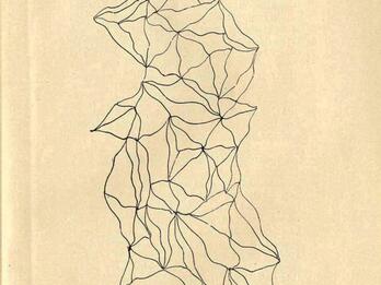 Illustration of geometric drawing on paper consisting of many intersecting lines. 
