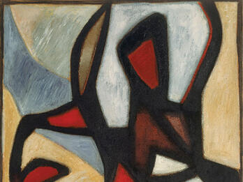 La Kahena Abstract painting featuring thick lines and blocks of color.