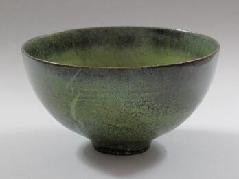 Apple Green Reduction Fired Glaze with Melt Fissures, Earthenware Earthenware bowl.