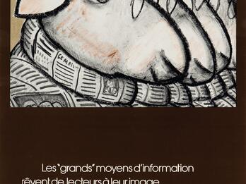 Cover featuring sheep with glasses wearing newsprint sweaters and text in French below.