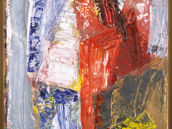 Tashlich Abstract painting featuring wide brushstrokes of color.