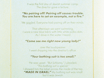 Jewish Boys Frame with paper inside bearing the title "Jewish Boys" followed by a story in English.