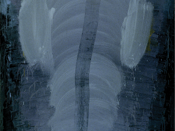 Big Nature I Abstract painting featuring thick brush strokes in the center with a straight vertical line through the center.