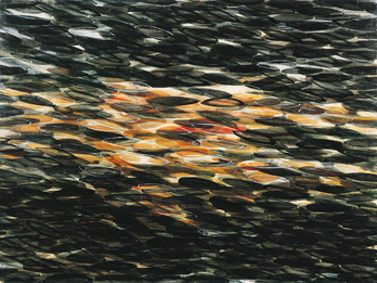 Abstract watercolor painting made of ovals. 