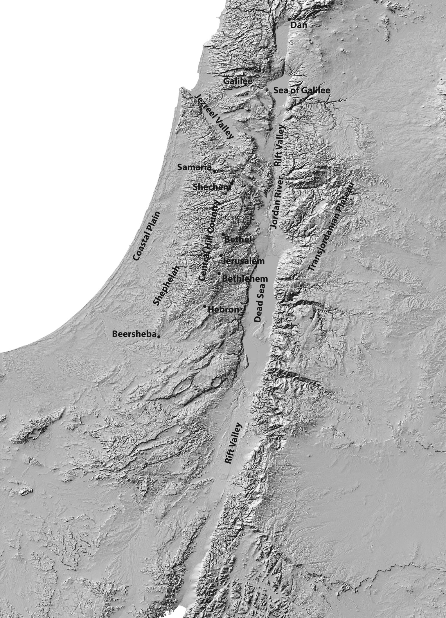 Relief map showing locations in the Middle East, labeled in English.