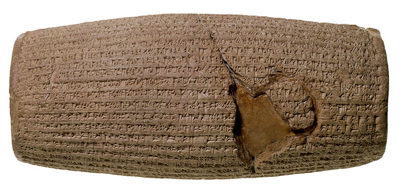 Stone cylinder inscribed with cuneiform. Stone cylinder inscribed with cuneiform.