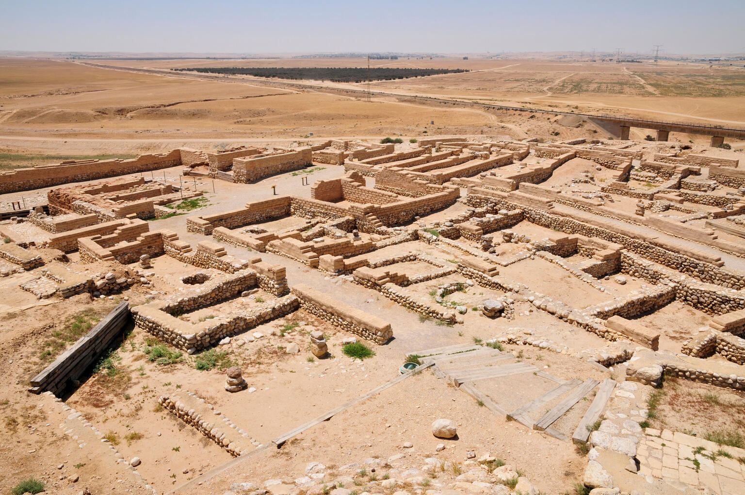 Aerial photograph of stone city ruins. 