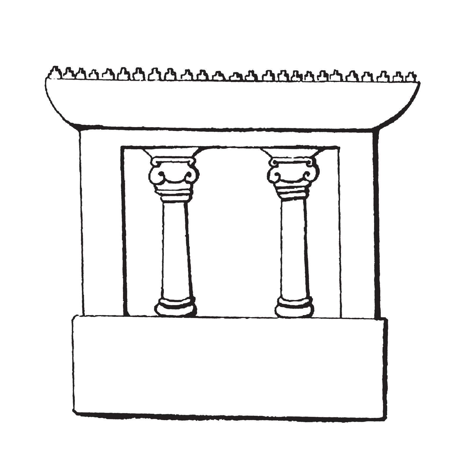 Line drawing of columned facade.