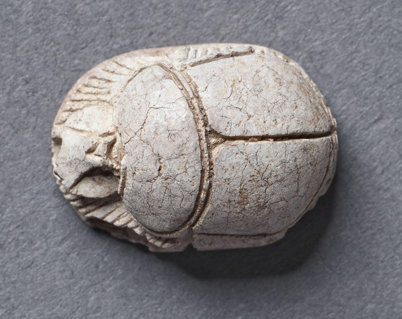 Stone cylinder resembling beetle.