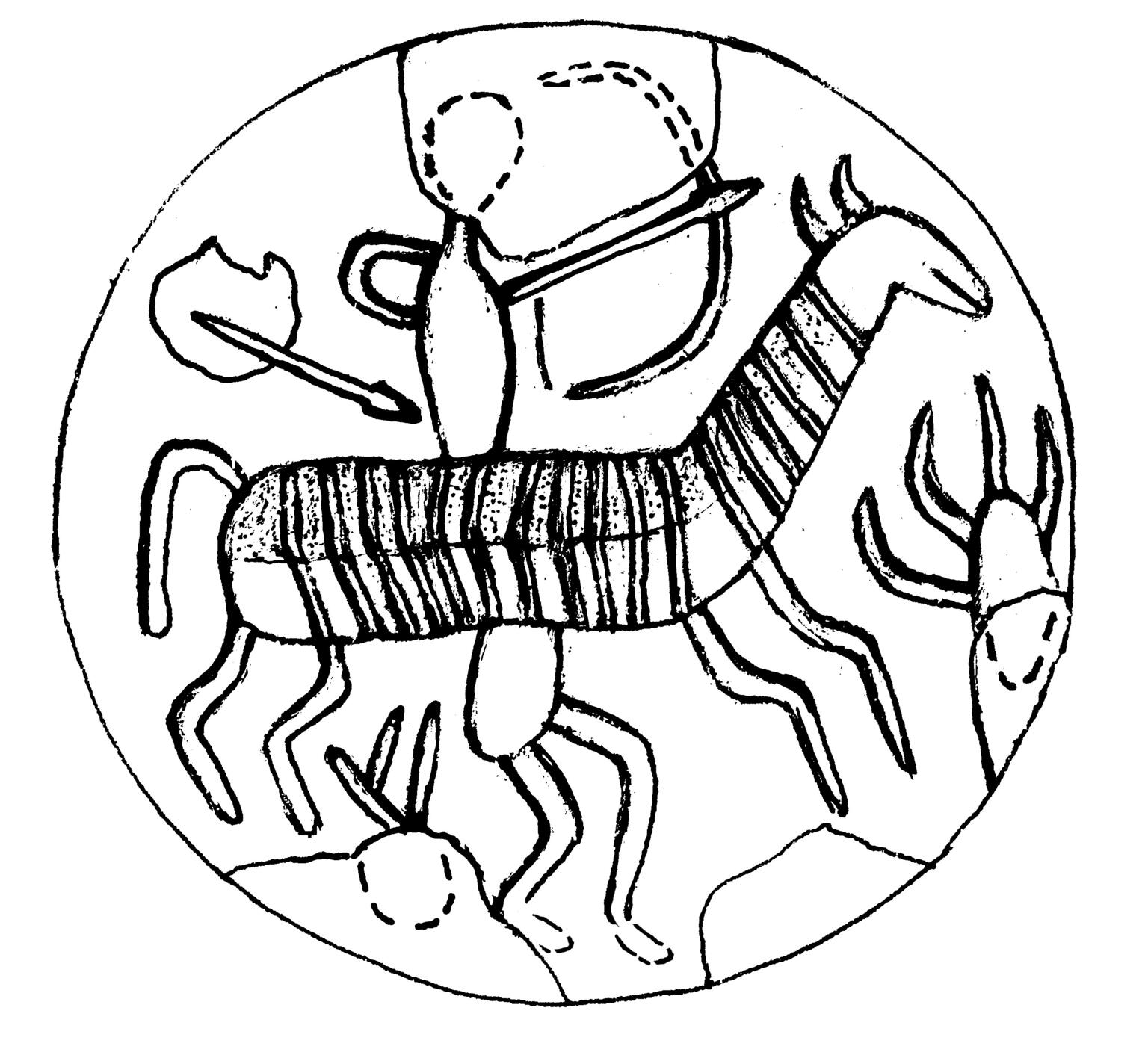 Drawing of seal with image of antelope and archer. Drawing of seal with image of antelope and archer.