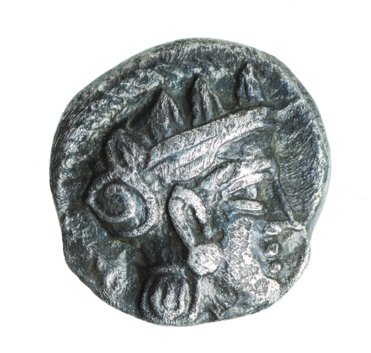 Coin with image of head wearing helmet.