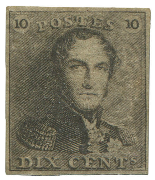 Engraved stamp depicting portrait of man in epaulets and the number 10. Engraved stamp depicting portrait of man in epaulets and the number 10.