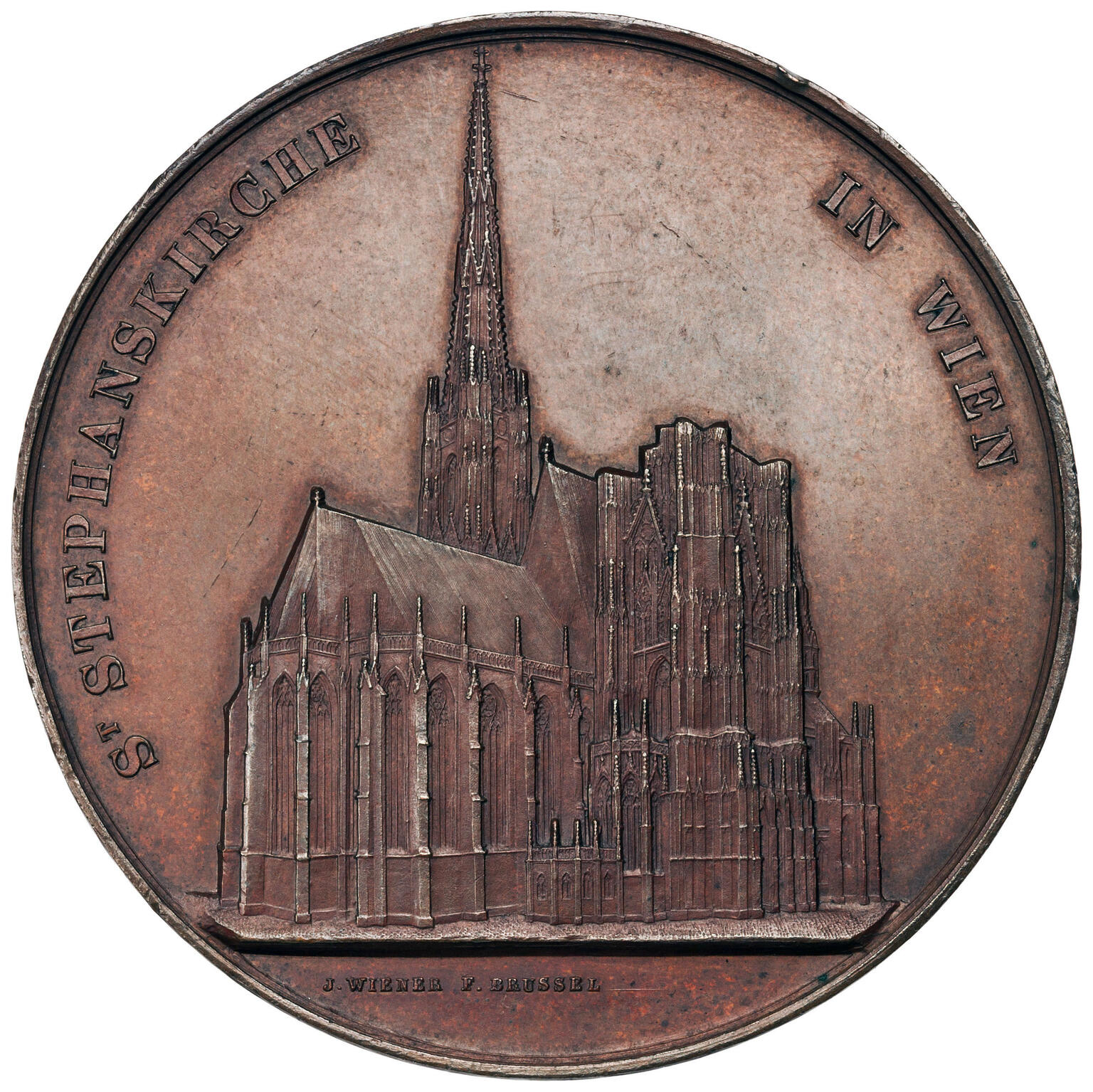 Medal with exterior of cathedral. Medal with exterior of cathedral.