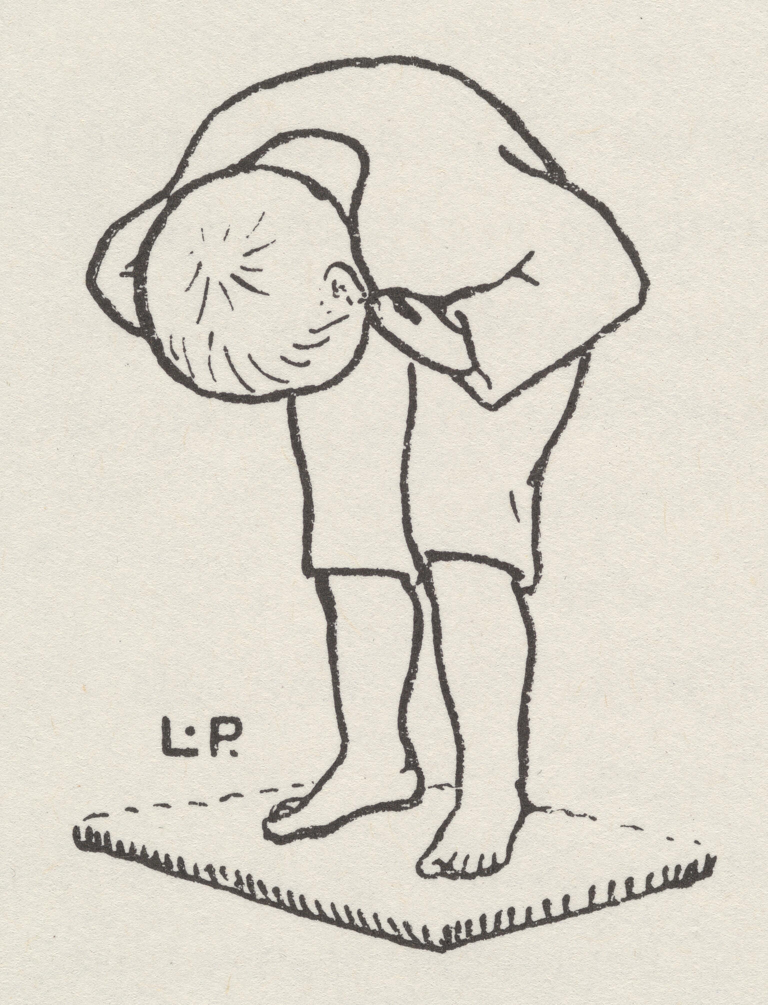 Drawing of boy bowing.