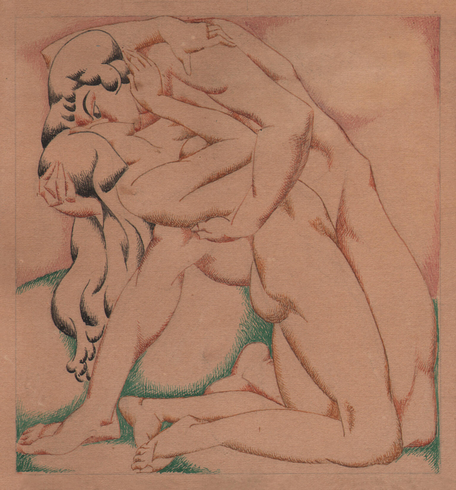 Drawing of two nude figures embracing. Drawing of two nude figures embracing.
