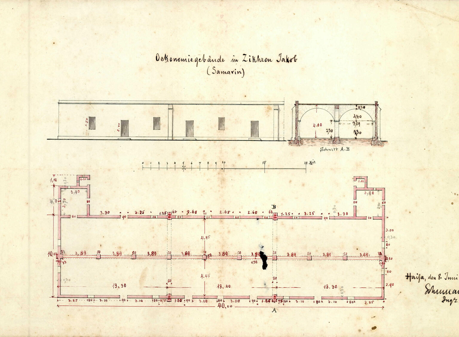 Paper showing plans for two buildings with measurements on each side. Paper showing plans for two buildings with measurements on each side.