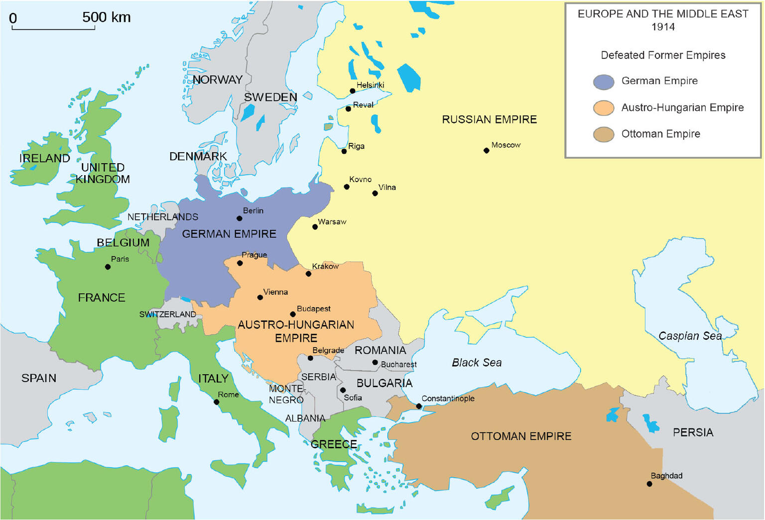 Map of Europe and part of Middle East.