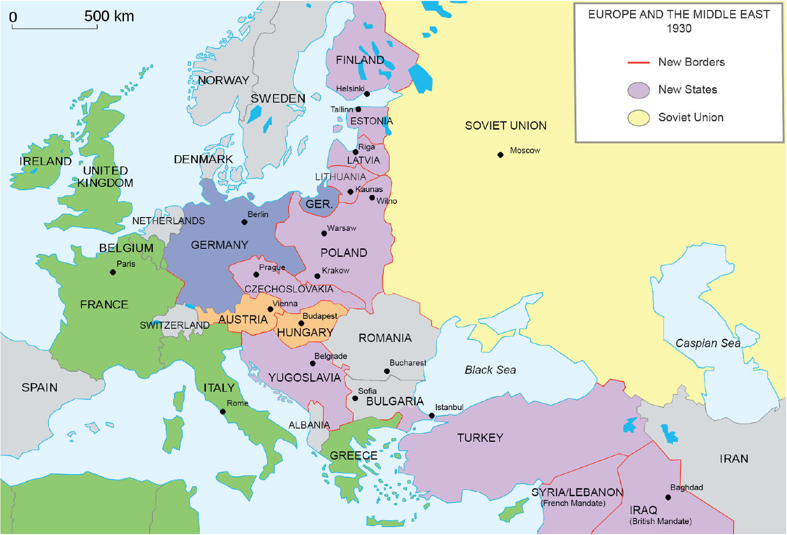 Map of Europe and part of Middle East.