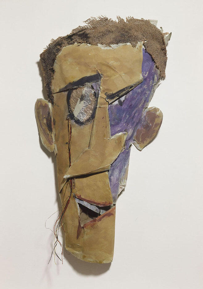 Mask with abstract facial features.