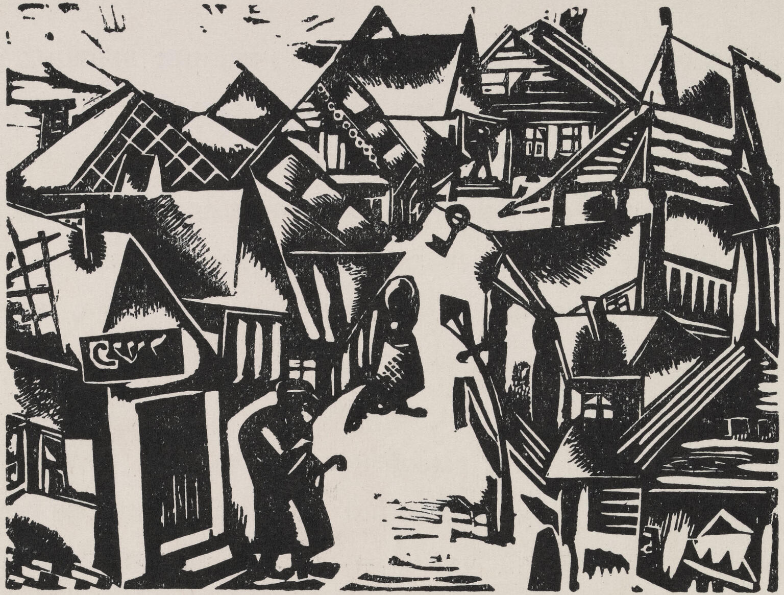 Woodcut of village.