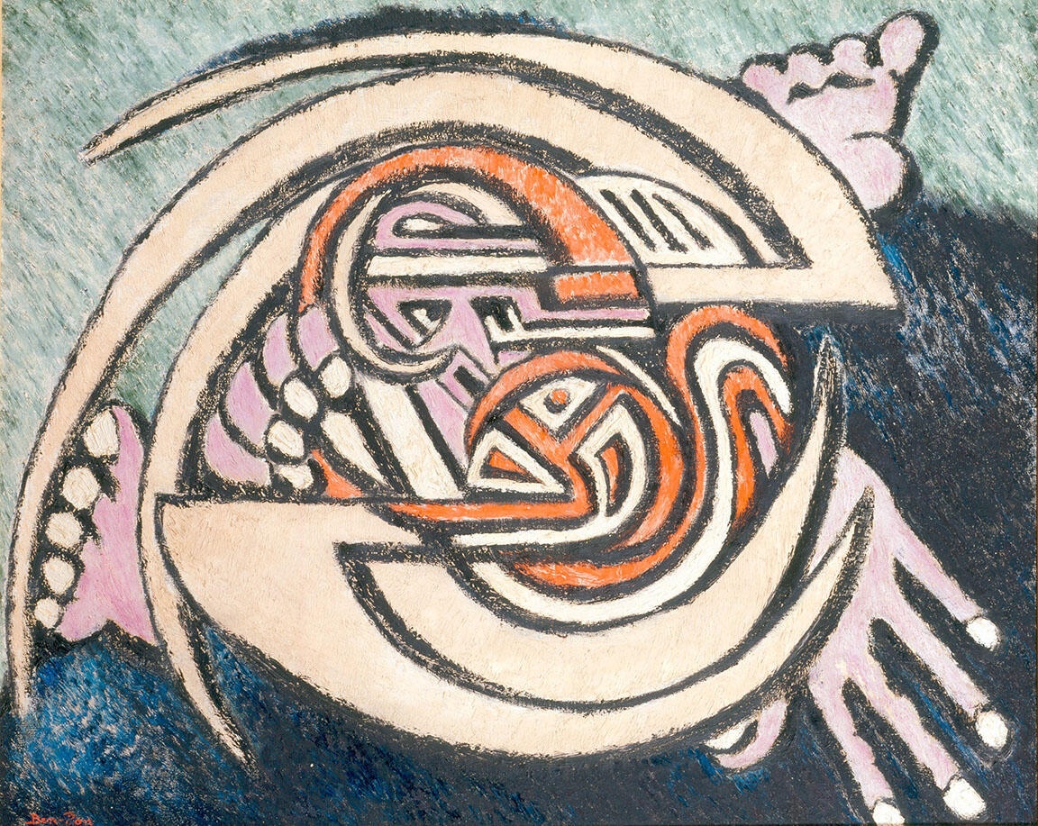 Painting of abstract feet and hands in swirling design shape. Painting of abstract feet and hands in swirling design shape.