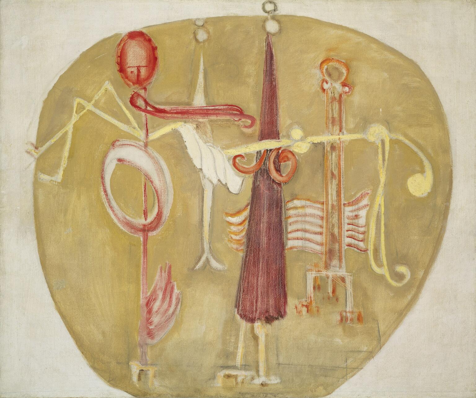 Oil and chalk on canvas depicting abstract figures. Oil and chalk on canvas depicting abstract figures.