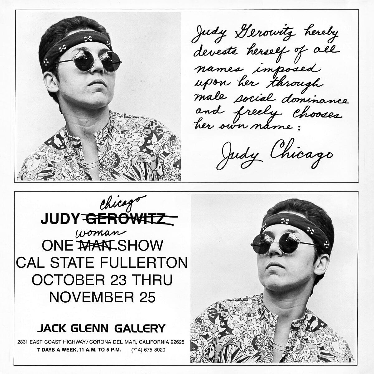 Poster featuring two profile photographs of a person in a headband, sunglasses, and patterned shirt with English text next to each photo.